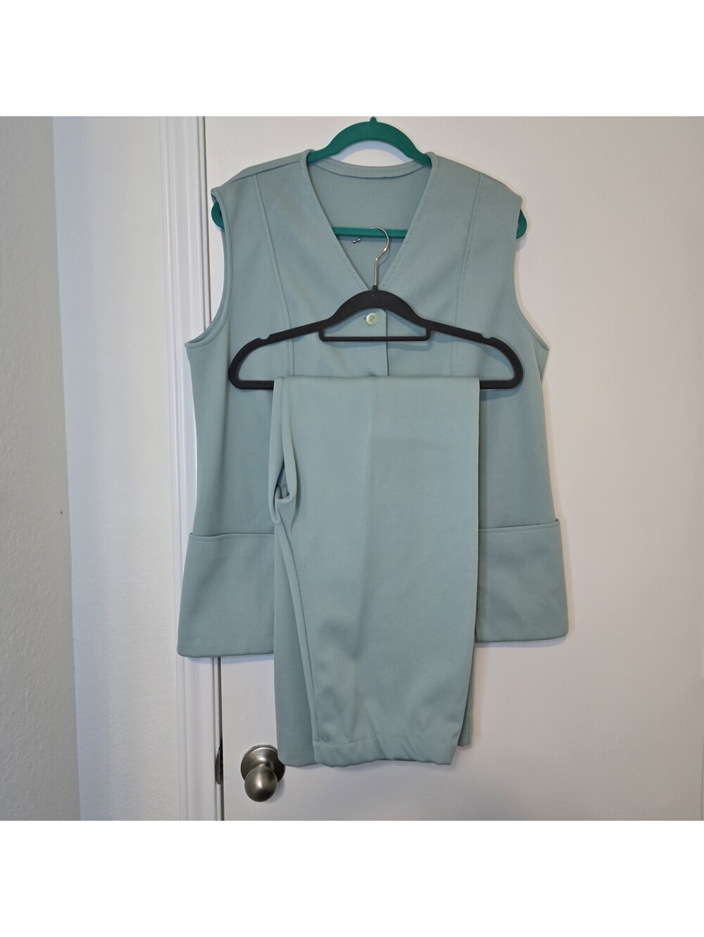 VTG Minimalist Grandmacore Vest & Pants Retro 90s Cottagecore Pastel Green Sz L